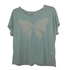 Zara Turquoise Tee With White Lace Bow